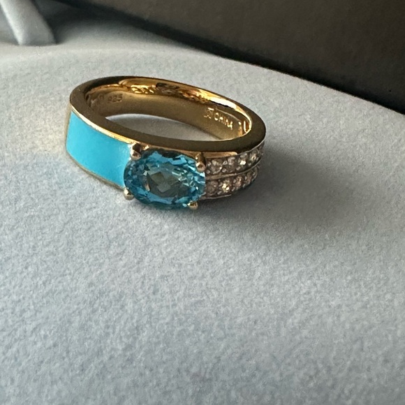 Elegant Gold and Blue enamel Ring - Picture 5 of 6